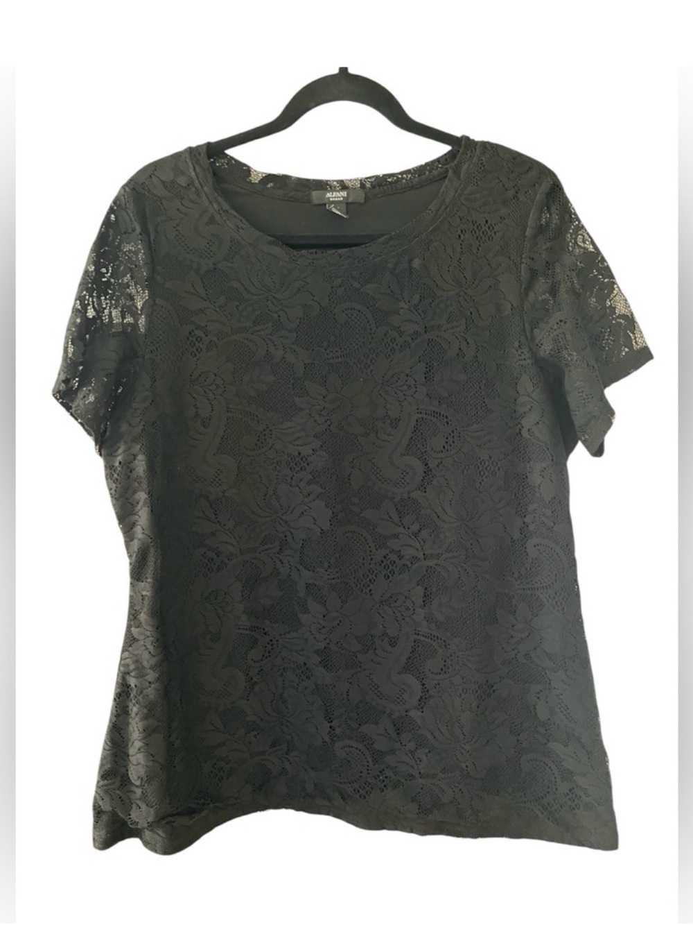Alfani Macy’s Black Lace Short Sleeve Top Size 1X